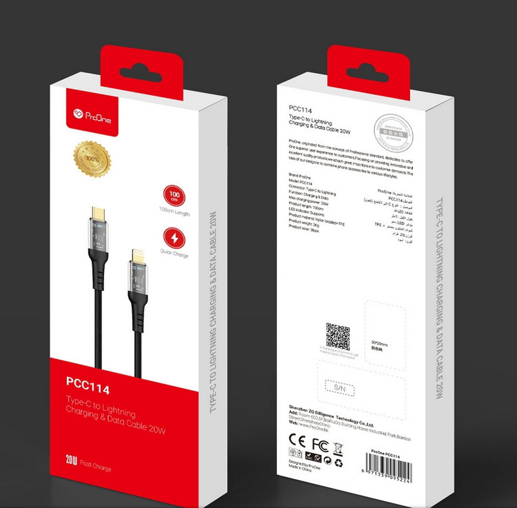 کابل تبدیل اورجینال USB-C به لایتنینگ پرووان مدل PCC114 20W طول 1 متر